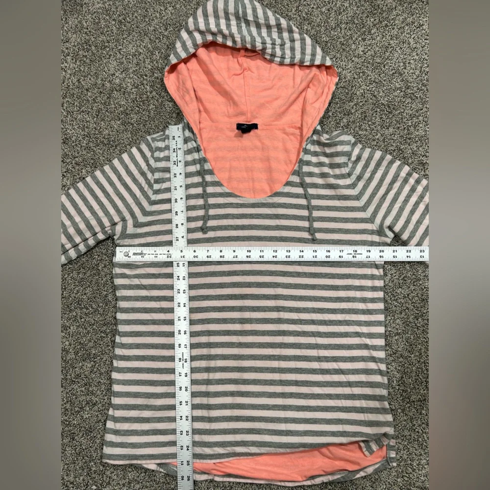 Vintage Gap Striped White, Gray and Choral/Pink Hooded Top - Size L - Picture 7 of 7